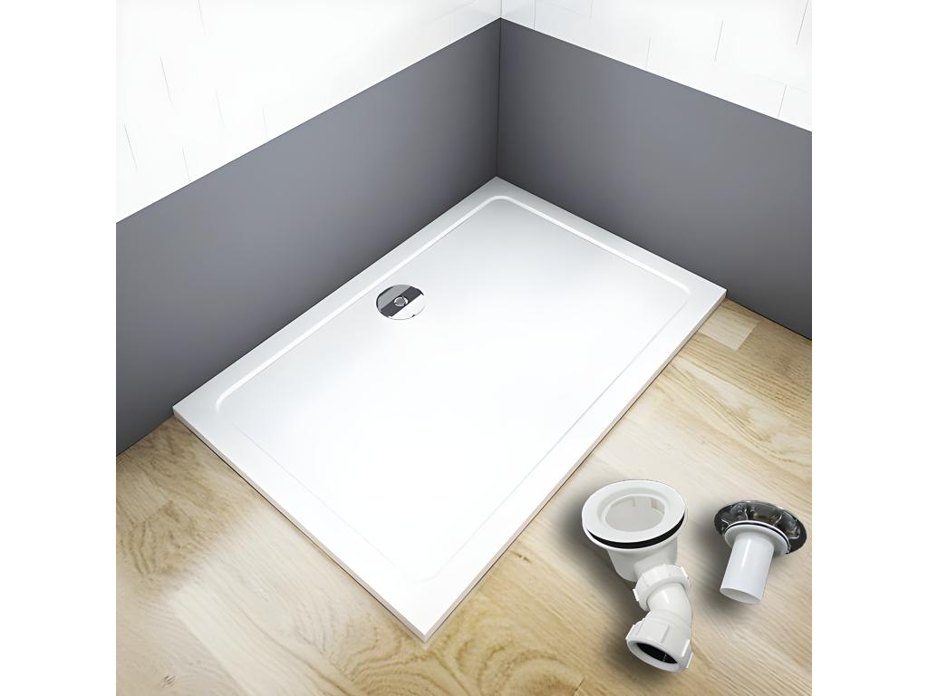 White shower tray 170x70x3cm rectangular extra-flat Zensova coat anti-slip shower tray with drain and siphon 90cm WSDQ38424