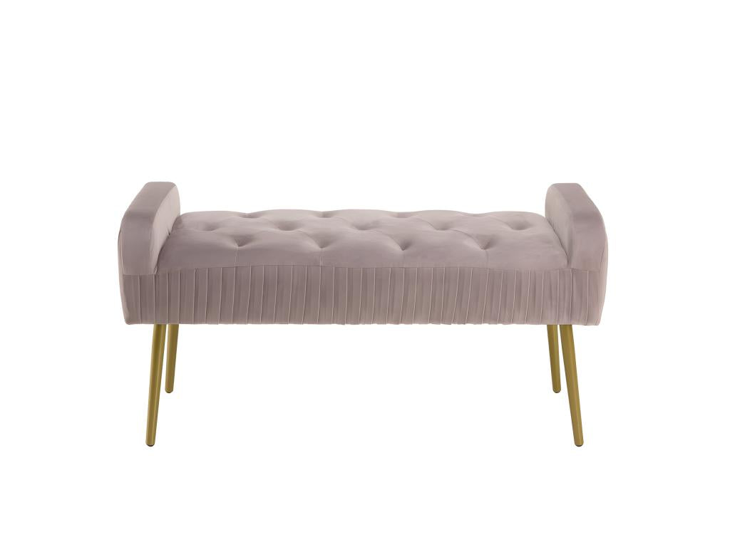 Zensova - Powder pink velvet bed bench with gold metal legs FJHC80350