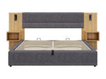 Large 180x200 cm storage bed upholstered in velvet - with USB port and LED lighting - 2 bedside tables - Grey / Natural WREH43974