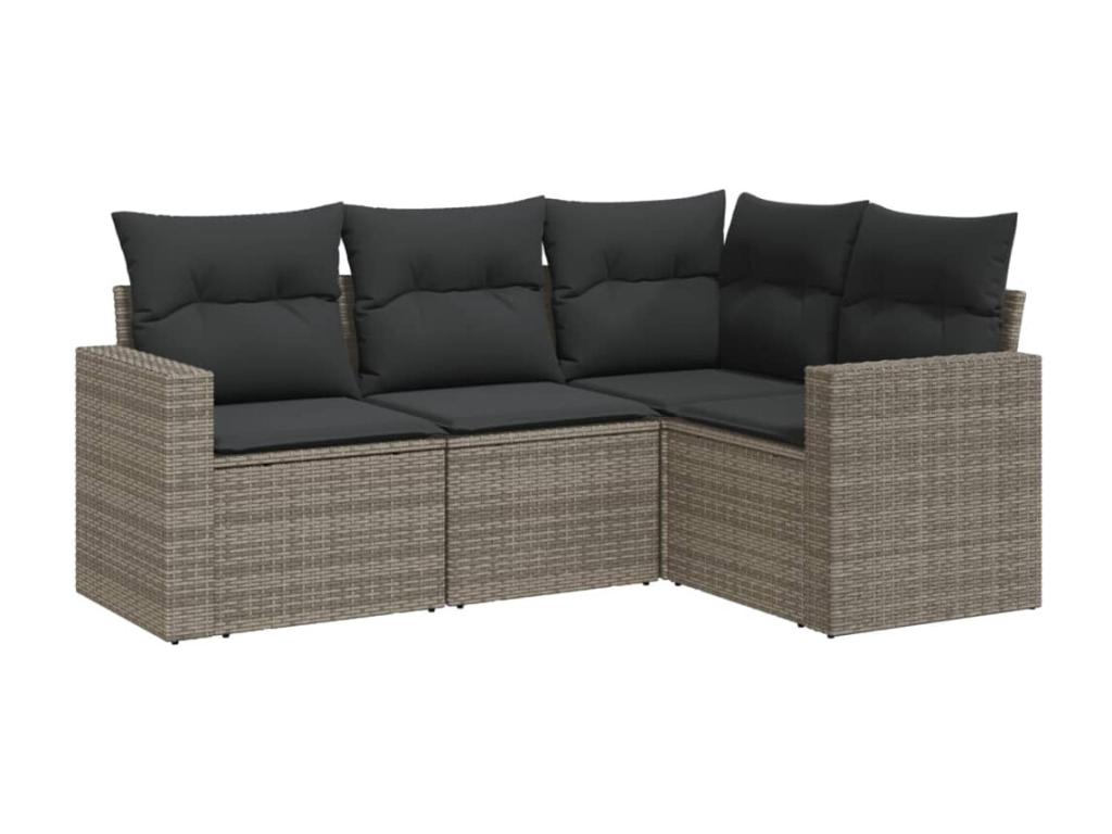 4-piece garden furniture set with grey resin wicker cushions EKYL37057
