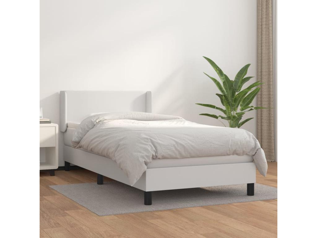 Zensova upholstered bed with mattress, white, 90x190 cm, faux leather, DXLZ08730