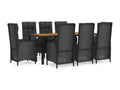 9-piece garden dining set and cushions, black woven resin MDFY91408