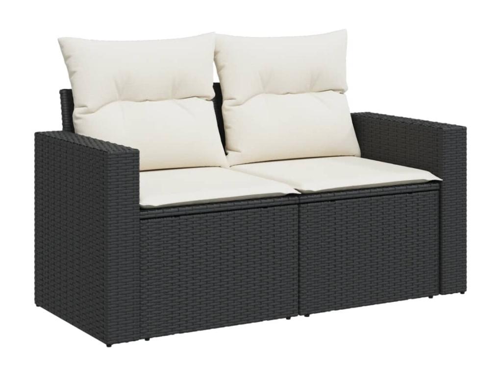 8-piece garden furniture set with cushions, black woven resin OUGW86808