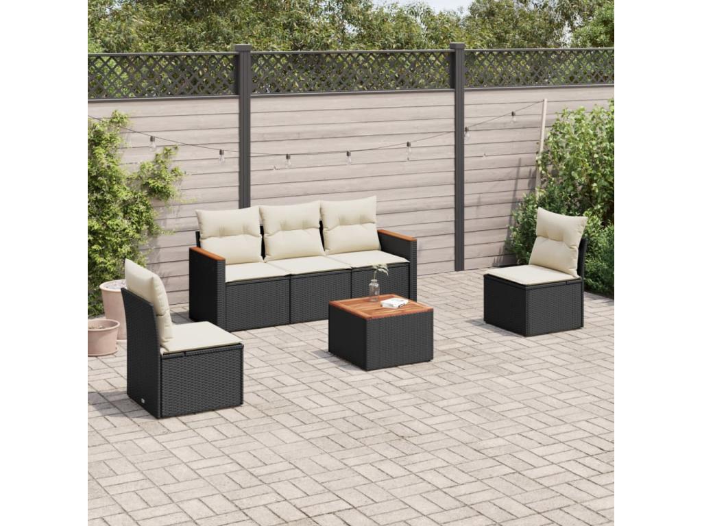 6-piece garden furniture set with cushions, Zensova woven resin DLHG71047