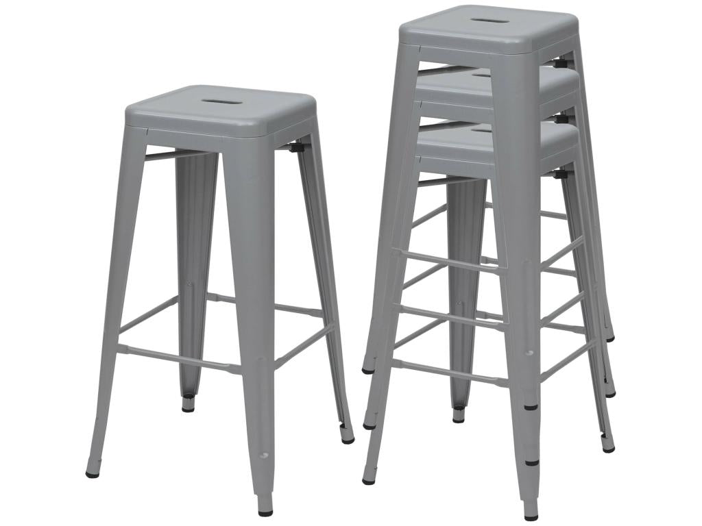 Lumenao-A73 Metal Bar Stool, Set of 4, Grey RKUJ30297