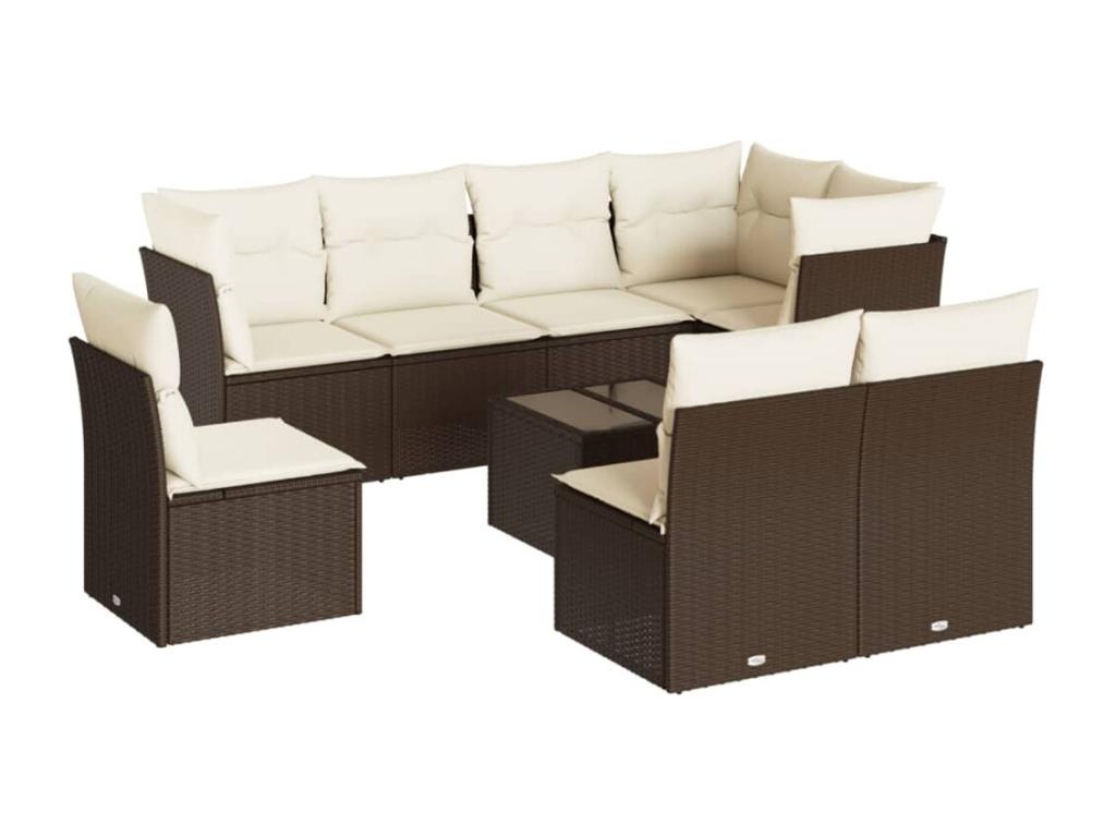 9-piece brown resin wicker garden furniture set with cushions TLAL72275