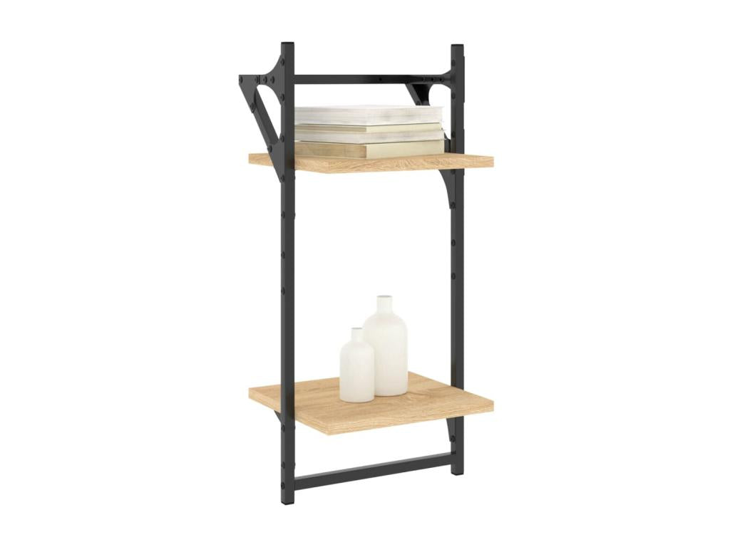 Zensova VUVW89215 2-Tier Wall Shelves with Bars, Oak, 2 pcs