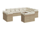 Garden furniture set with cushions, 12 pieces, beige woven resin LMLW43086