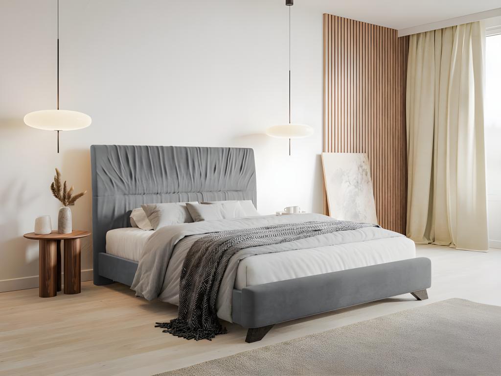 Upholstered bed - 160x200 cm - grey velvet - Zensova NTLU72167