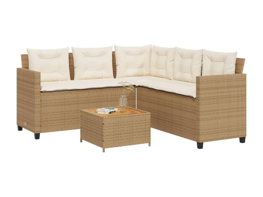 Beige L-shaped garden sofa with table and cushions OKYR44699