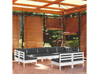 9-piece garden furniture set with cushions, white, solid pine wood TSGS58048