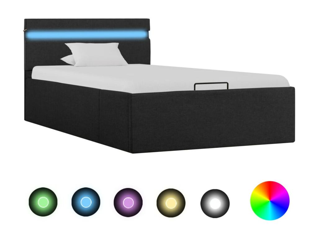 Bed frame with hydraulic storage and dark grey LED lighting, 100x200cm, RKFW47059