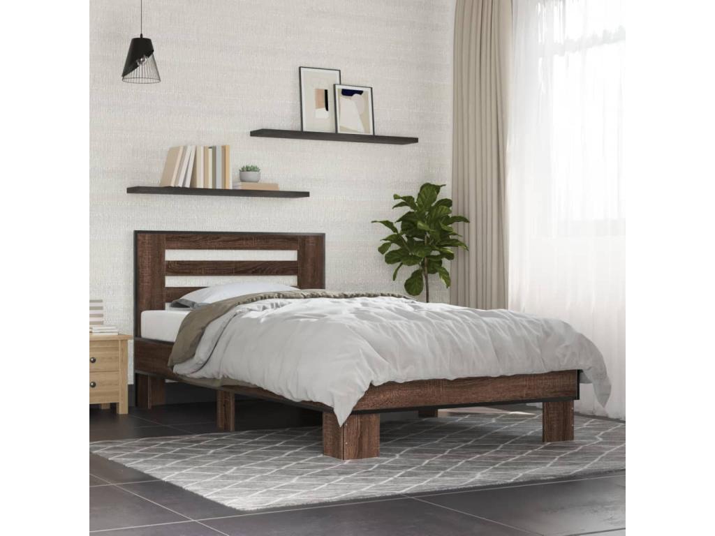 Bed frame without mattress, brown oak, 90x190 cm, KYIJ33367