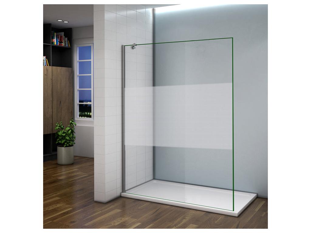 Walk-in shower enclosure 100x200cm with 45cm corner support bar, 8mm glass, frosted central strip ENWK49070