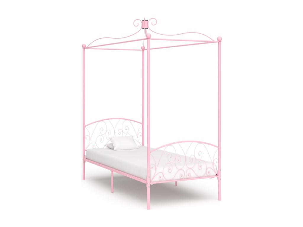 Pink metal canopy bed frame (no mattress) 100x200 cm YJXO93350