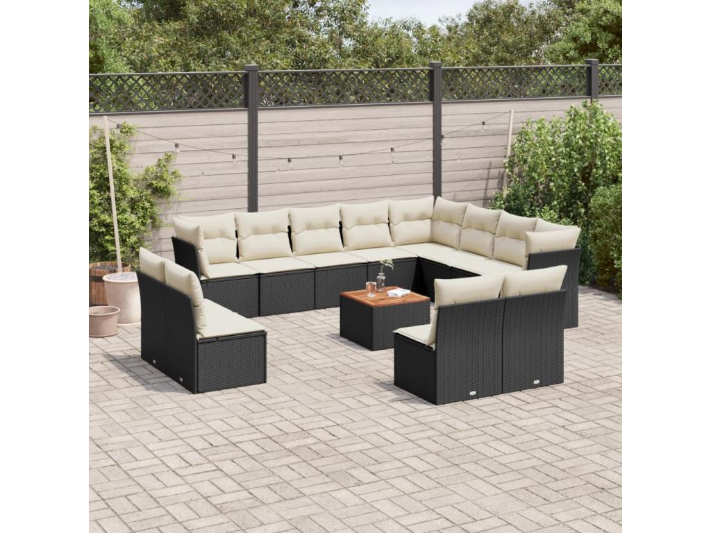 13-piece garden furniture set with cushions, black woven resin XKRA37702