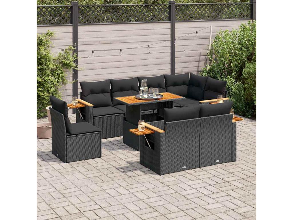 Zensova 9-piece garden furniture set with cushions, woven resin, Zensova MRMT70771