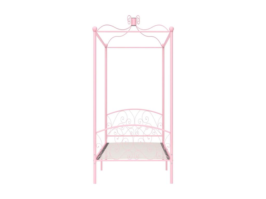 Pink metal canopy bed frame (no mattress) 100x200 cm YJXO93350