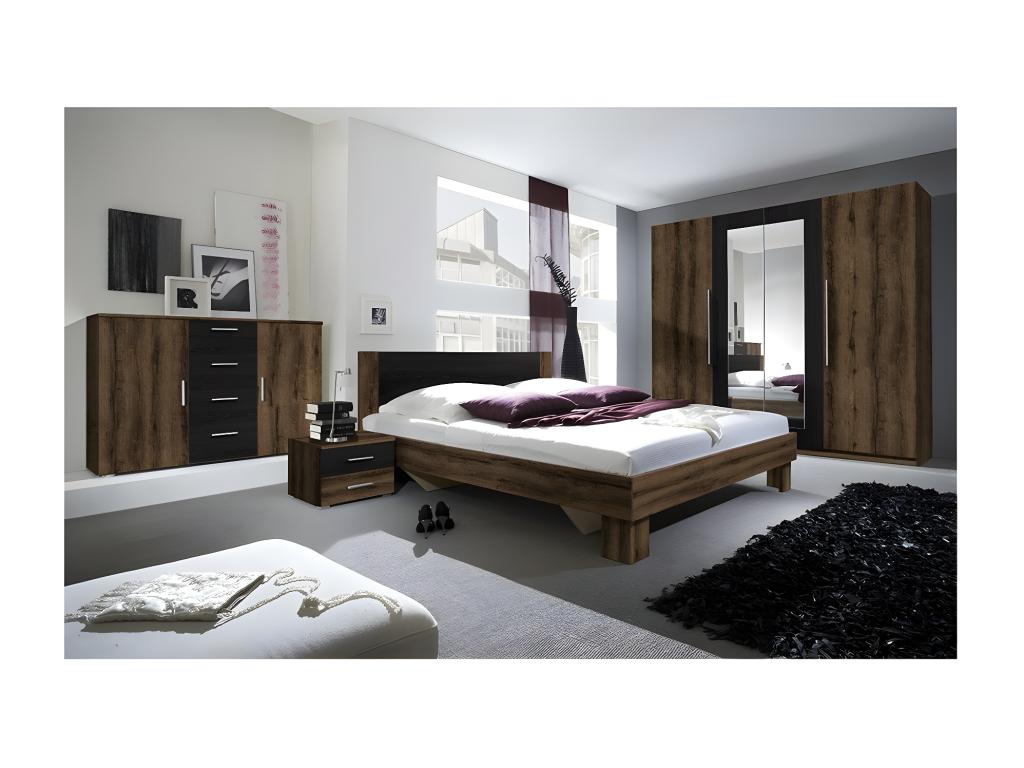 Adult bed 160x200 Zensova collection - Zensova bedside tables - Dark oak and Zensova color TCHM09427