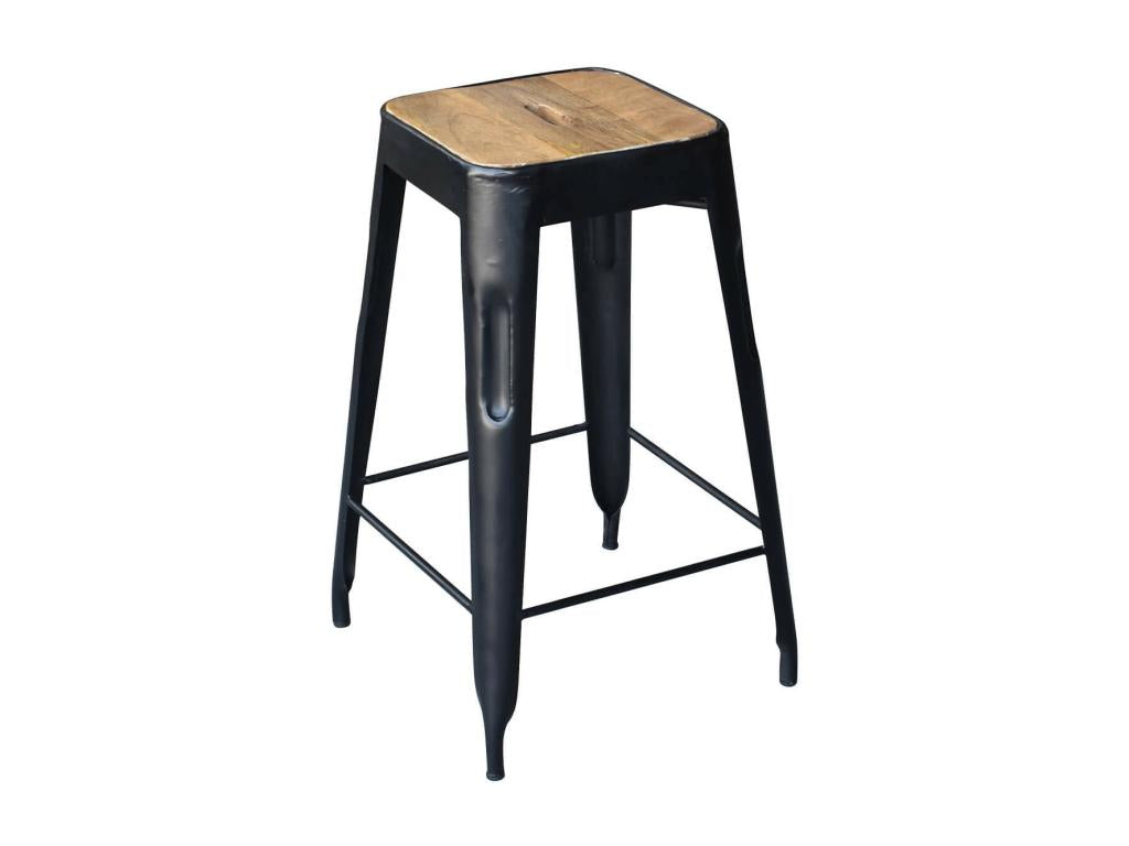 Lumenao - Set of 6 Industrial Stools in Wood and Steel, 64cm High, PDDD22056