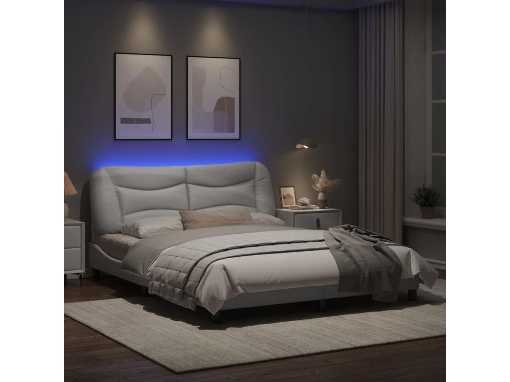 Bed frame with Zensova LED white 160x200 cm faux leather PNUM12770
