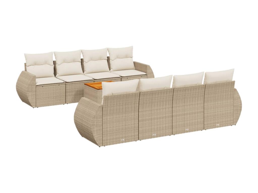 Garden furniture set with cushions, 9 pieces, beige woven resin AVSB21632