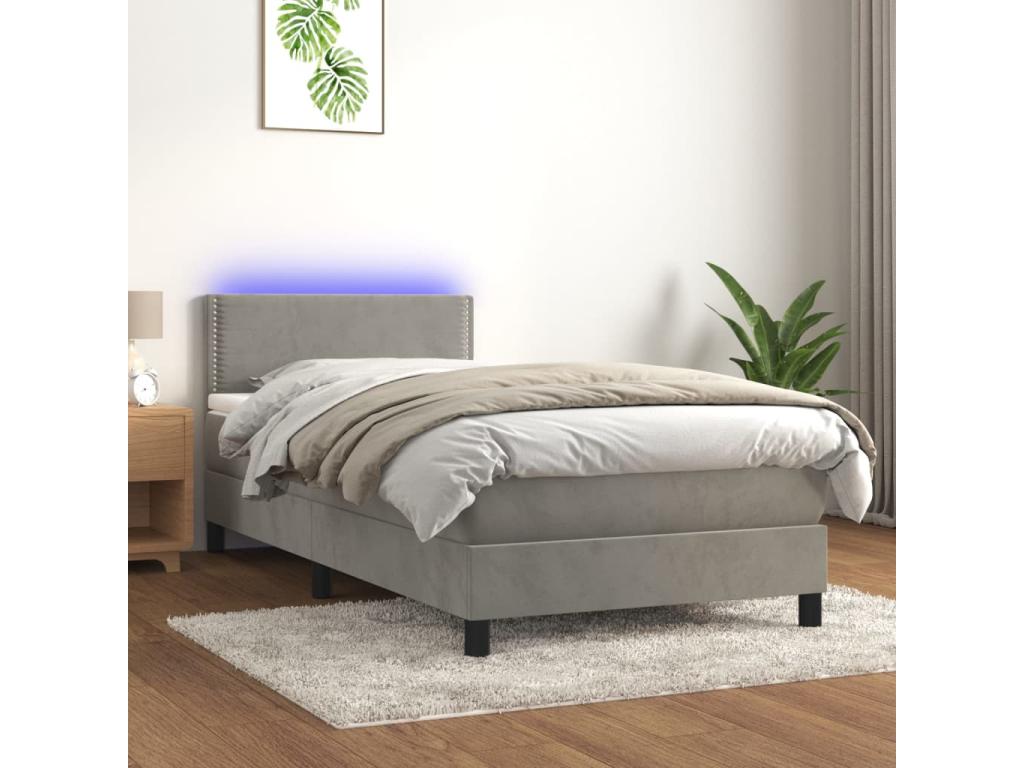 Zensova bed with mattress and LED, light grey, 90x190 cm, UDHH79873