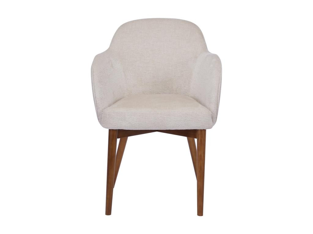 Chair with textured fabric and rubberwood armrests - Cream - Lumenao FDFF54439