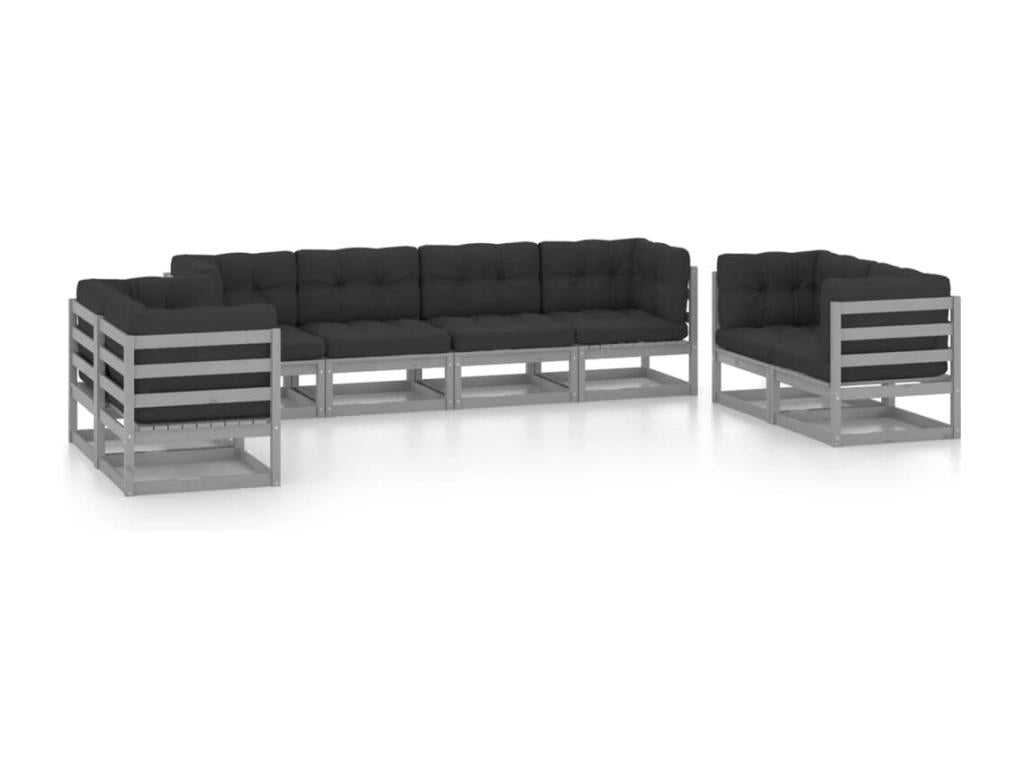 8-piece garden furniture set with cushions, solid pine wood, HXIM91208