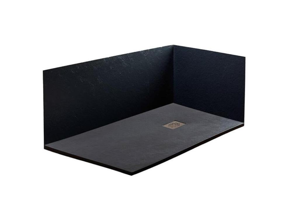 Lumenao Extra Slim Black 100x125 cm Shower Tray in Synthetic Resin and Marble Dust with Free Drain WXMO99892