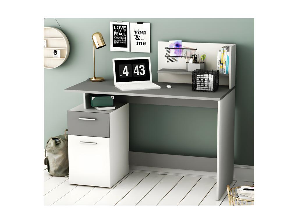 Desk with 1 door and 1 drawer, Grey/White - Zensova - W 121 x D 55 x H 110 cm EOPO20696