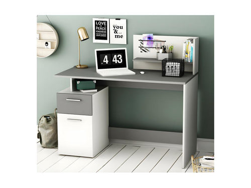 Desk with 1 door and 1 drawer, Grey/White - Zensova - W 121 x D 55 x H 110 cm EOPO20696