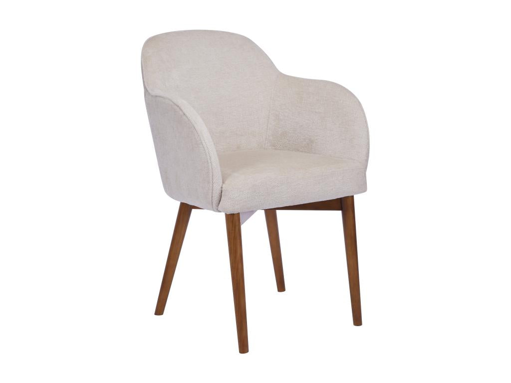 Chair with textured fabric and rubberwood armrests - Cream - Lumenao FDFF54439