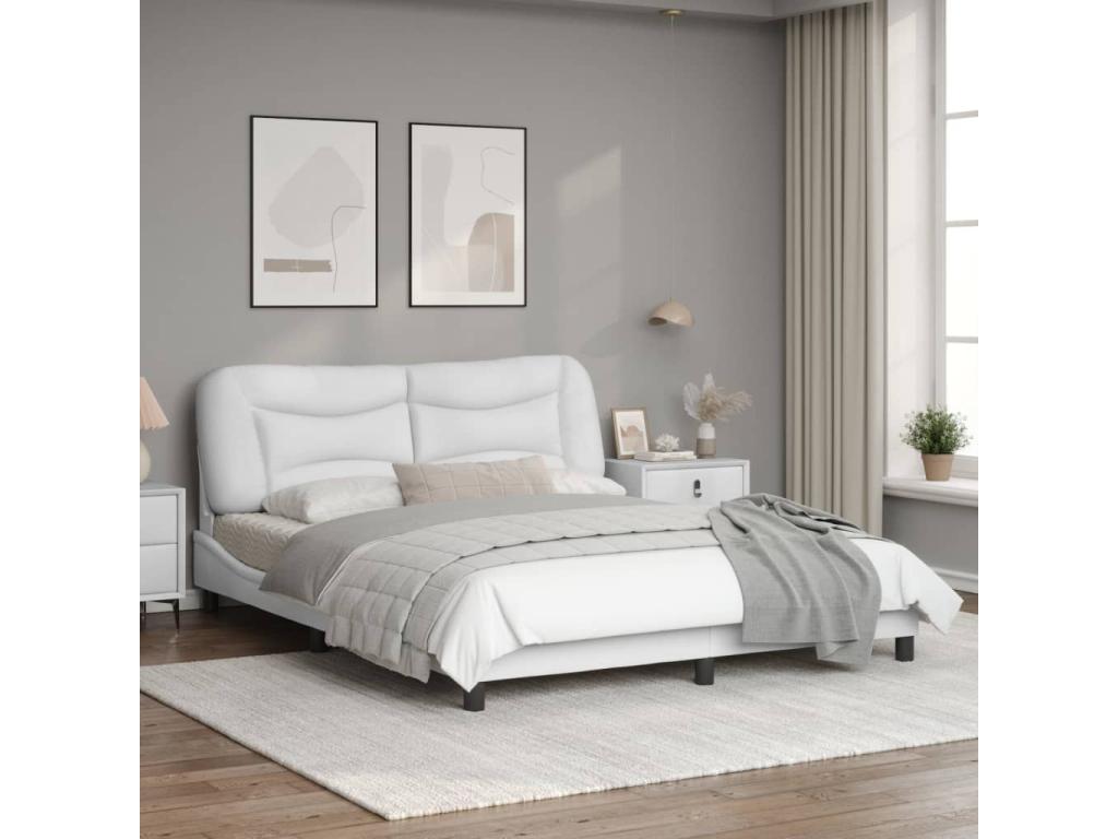 Bed frame with Zensova LED white 160x200 cm faux leather PNUM12770