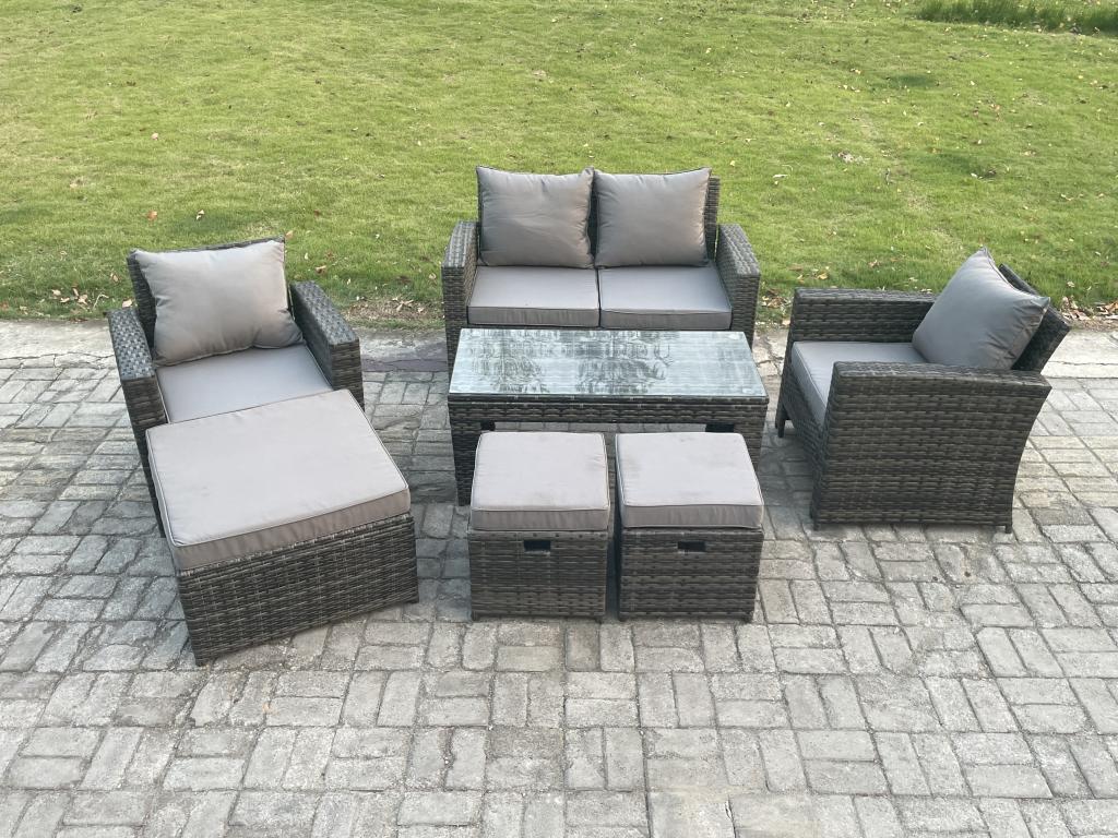 7-Seater Rattan Garden Furniture Set, Dark Grey Garden Sofa Set ZUHW05967