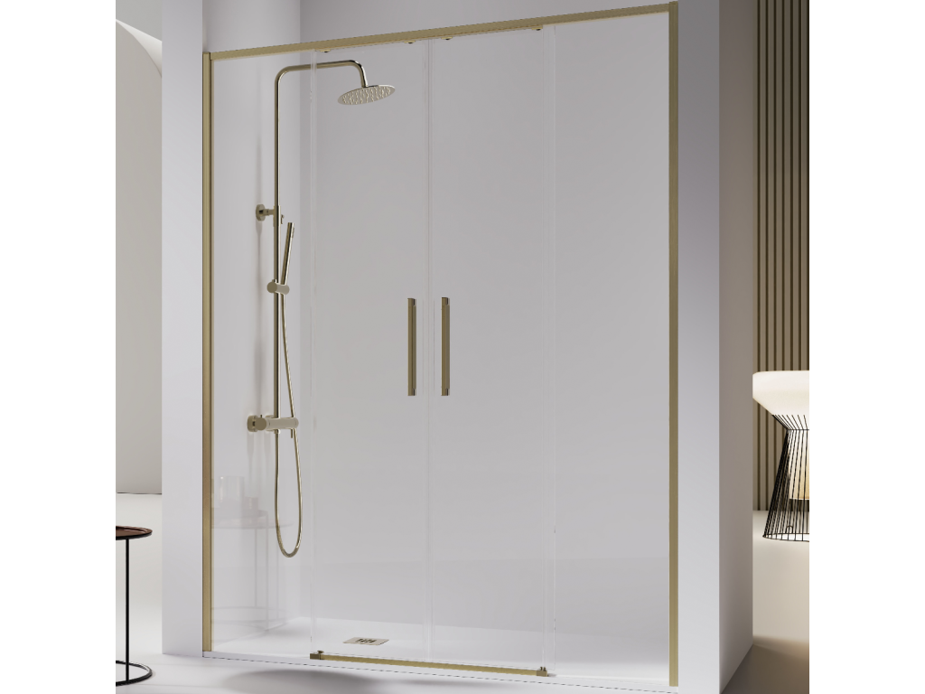 Lumenao brushed gold shower enclosure with 2 fixed glass panels and 2 sliding doors, 171-173.6 cm, JQEU40535