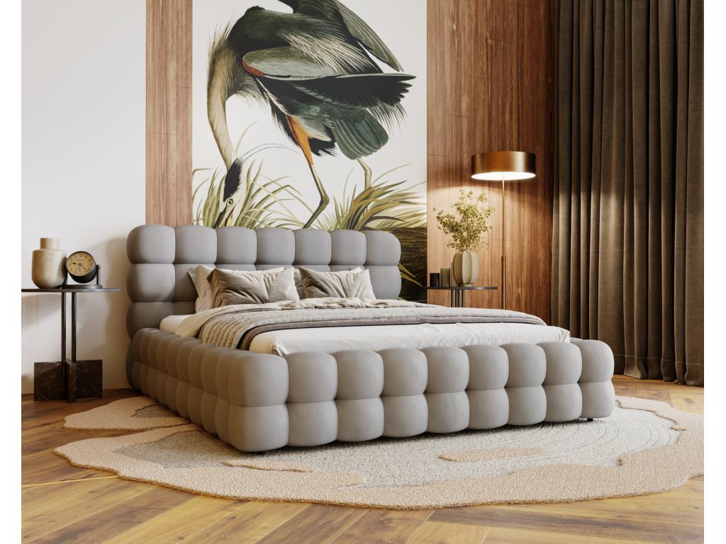 Lumenao Bed - Lumenao Double Bed 160x200 with Slatted Base and Storage - Velvet Grey Fabric Lumenao4318 CHUM18335