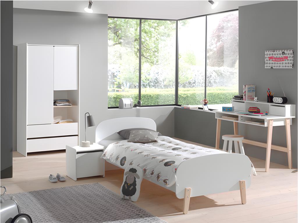 Lumenao White BVAA51476 Children's Bed Bedside Table/Wardrobe Pack