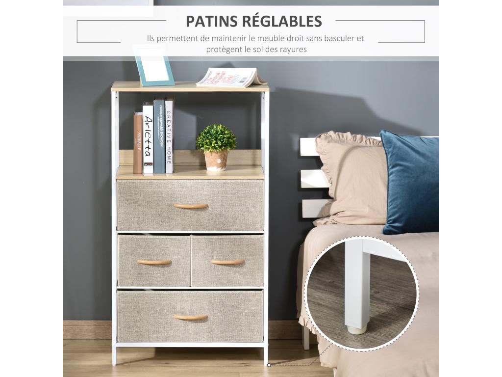 Chest of drawers/storage unit with 4 removable drawers and 1 shelf, 58x29x103 cm, grey and white, AKUD68272