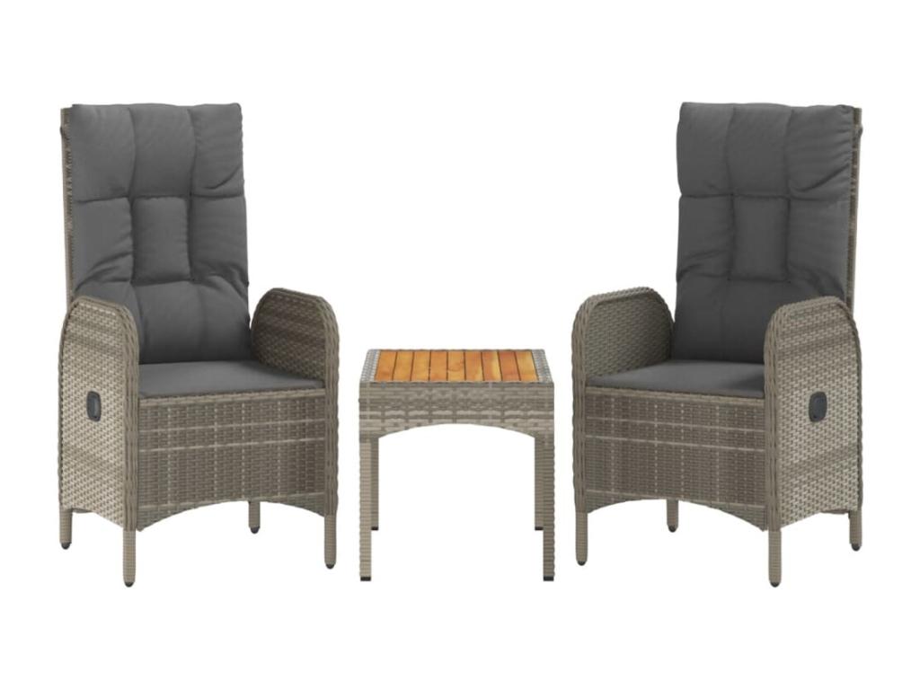 3-piece garden furniture set with cushions, Grey Wicker Resin EGFO02943