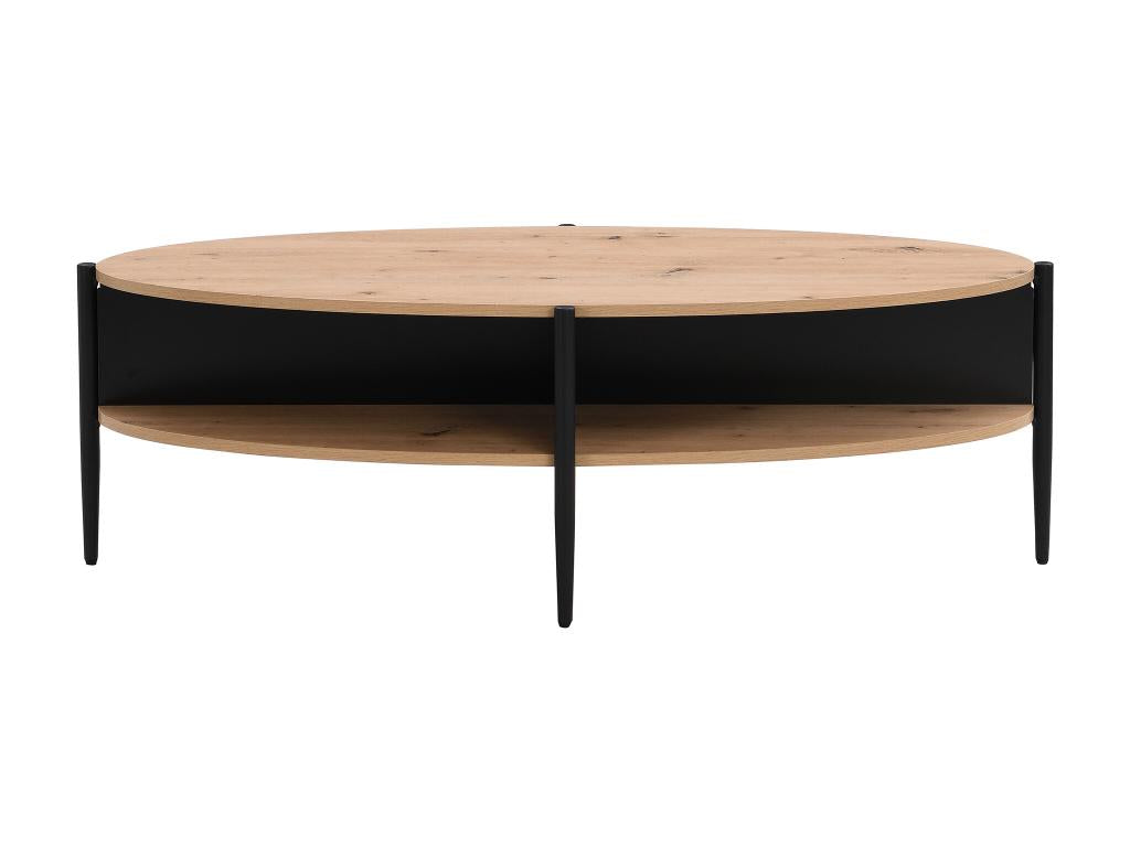 Oval coffee table with 4 niches in MDF and metal - Light natural and black - Lumenao OFMQ11862