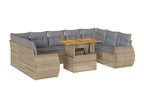 Garden furniture set with cushions, 10 pieces, beige woven resin HCMV64738
