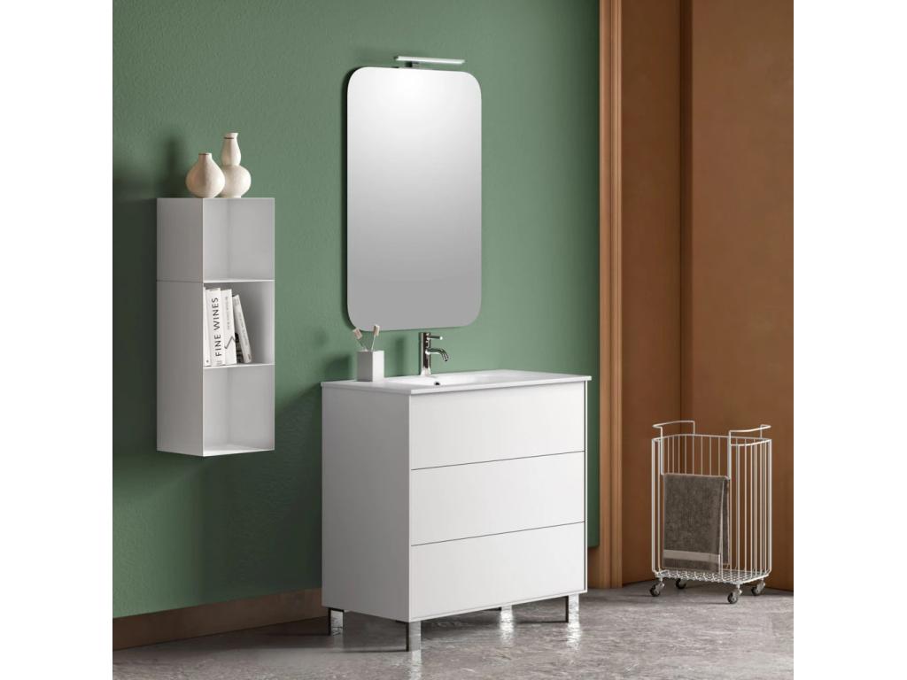 Zensova 80cm White Lacquered 3-Drawer Bathroom Vanity Unit and Lighted Mirror GGLX02428