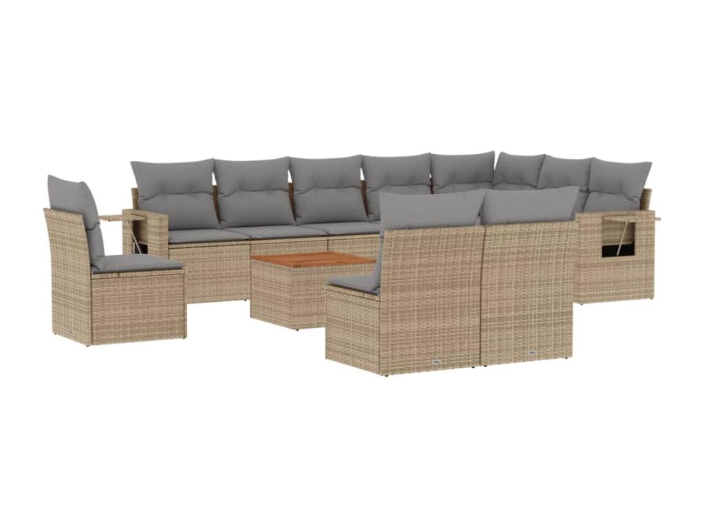 Zensova 11-piece garden furniture set and cushions, beige woven resin WLQR24290