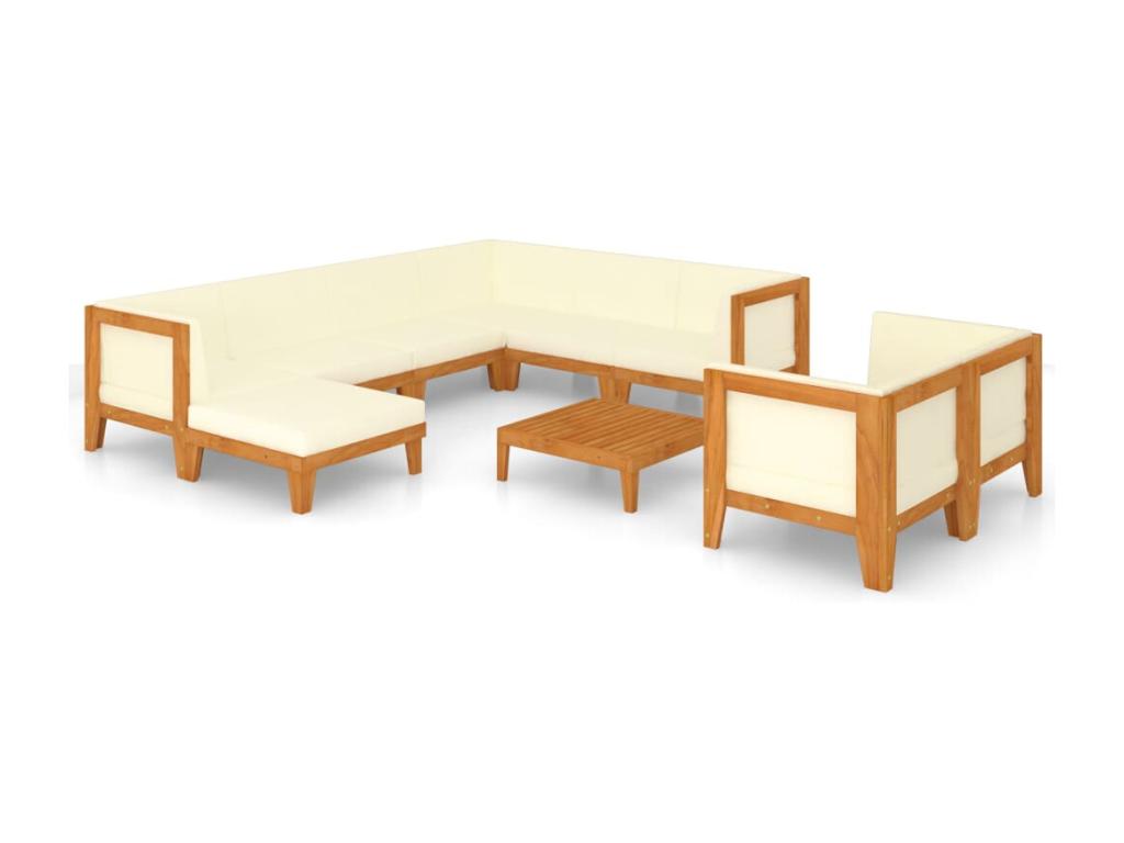 10-piece garden furniture set with cushions, solid Lumenao wood, TRUP31968