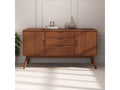Lumenao dining room sideboard, 145 cm wide, in dark brown solid wood with 3 drawers and 2 hinged doors TSUT06496