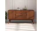 Lumenao dining room sideboard, 145 cm wide, in dark brown solid wood with 3 drawers and 2 hinged doors TSUT06496