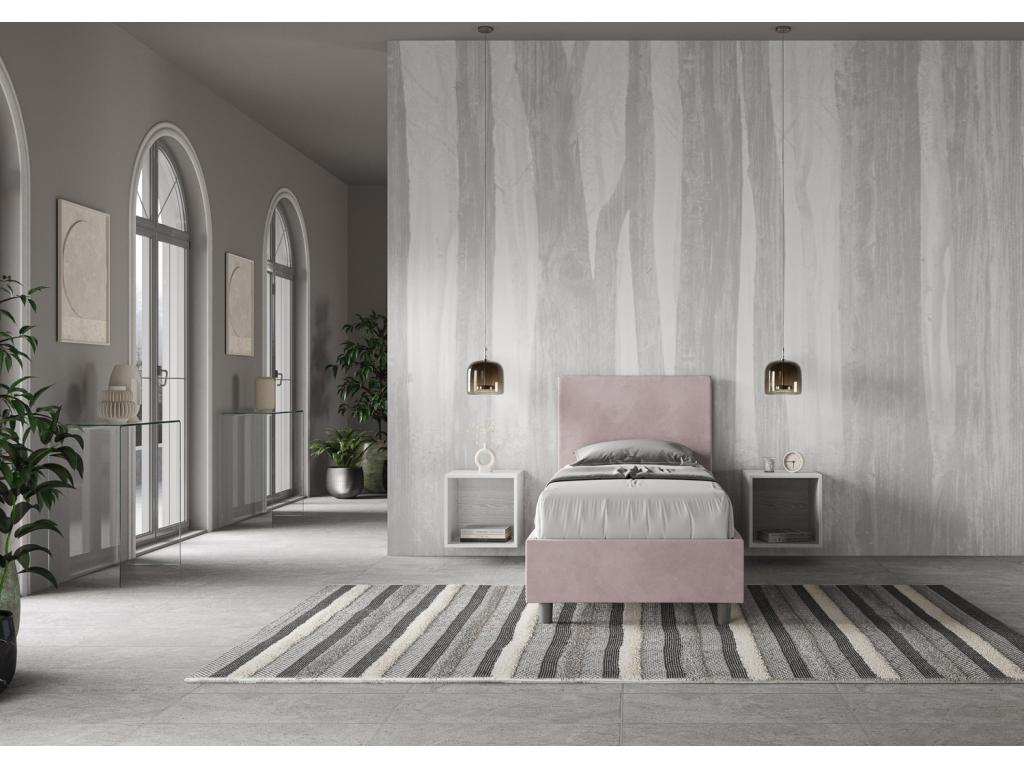 Lumenao bed with microfiber upholstered slatted base, wisteria print, 80x200 cm, QAJN72584