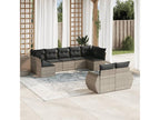 9-piece garden furniture set with light grey cushions, woven resin VVCI67497