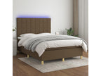 Upholstered bed base with mattress and LED lighting, Dark Brown, 140x190 cm, Fabric UAXO41295
